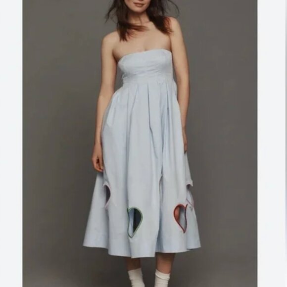 NWOT Anthropologie Strapless Cut-Out Hearts A-Line Midi Size Medium - Picture 1 of 4